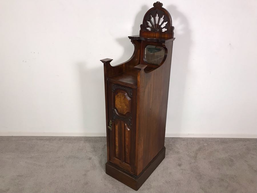 Unusual Wooden Cabinet Stand With Beveled Glass Mirror And Upper Shelf 12.5W X 19D X 53H [Photo 17]