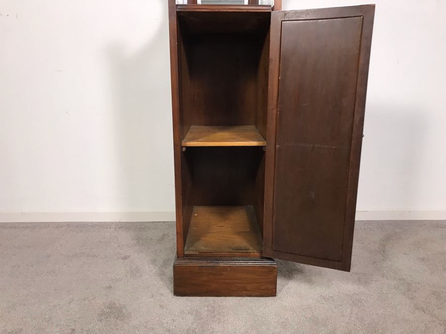 Unusual Wooden Cabinet Stand With Beveled Glass Mirror And Upper Shelf 12.5W X 19D X 53H [Photo 9]