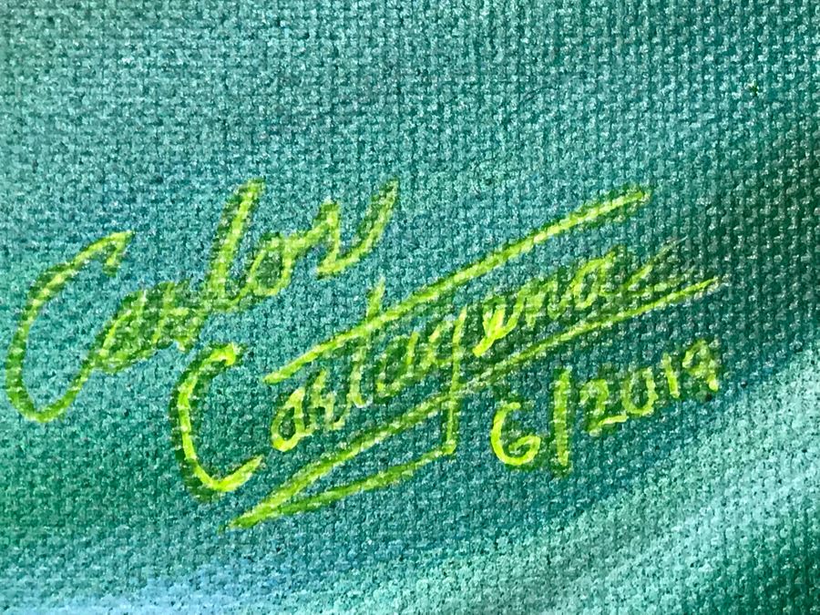 Large Original Carlos Cartagena Pin-Up Girl Riding Wave Toes On The Nose Acrylic Painting On Canvas June 2019 36 X 48 [Photo 11]