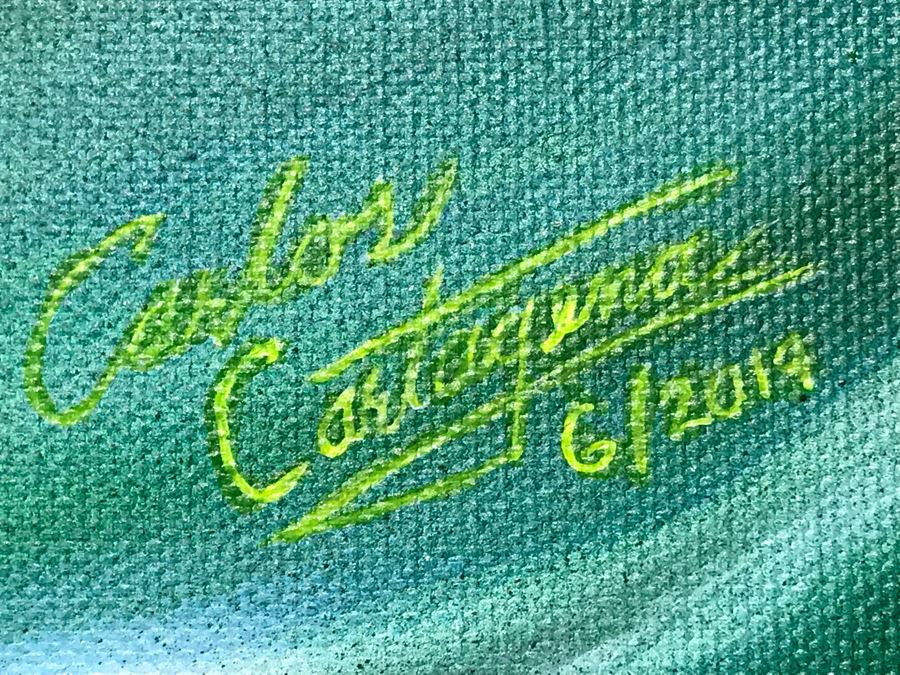 Large Original Carlos Cartagena Pin-Up Girl Riding Wave Toes On The Nose Acrylic Painting On Canvas June 2019 36 X 48 [Photo 12]