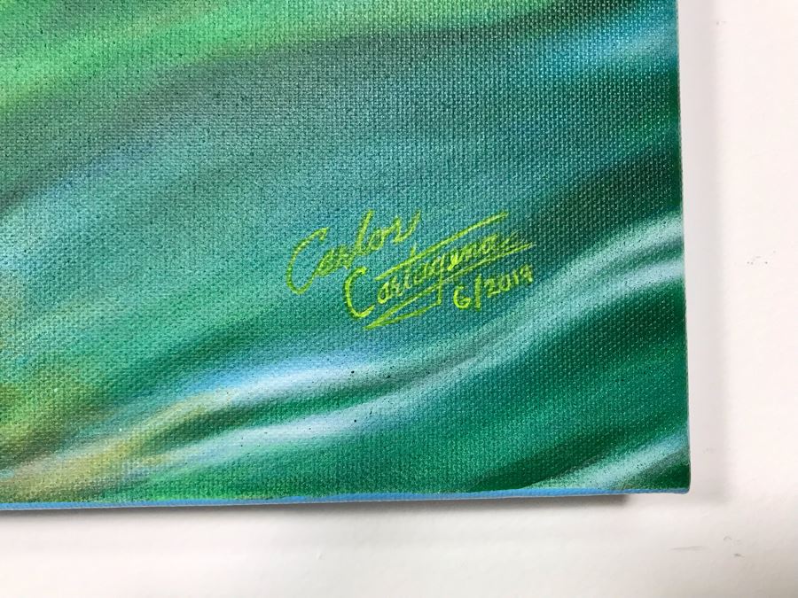 Large Original Carlos Cartagena Pin-Up Girl Riding Wave Toes On The Nose Acrylic Painting On Canvas June 2019 36 X 48 [Photo 10]