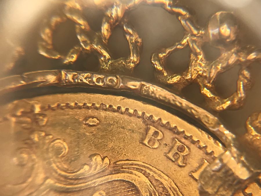 Antique 1877 Gold Coin United Kingdom Half Sovereign Die 40 Victoria Dei Gratia Coin Set In Stunning Tiffany & Co Gold Coin Bezel - Total Weight With Bezel 7.5g [Photo 15]