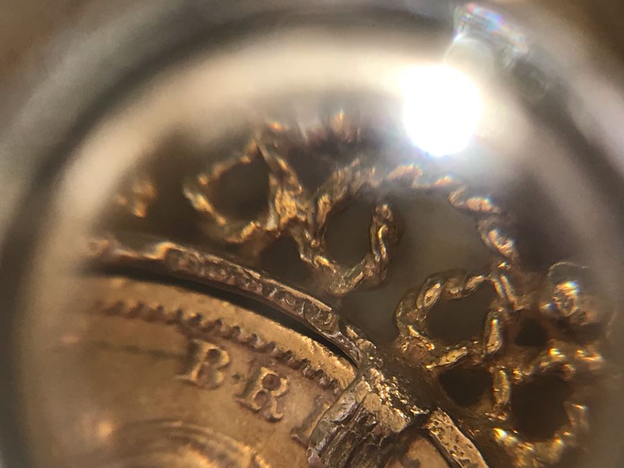 Antique 1877 Gold Coin United Kingdom Half Sovereign Die 40 Victoria Dei Gratia Coin Set In Stunning Tiffany & Co Gold Coin Bezel - Total Weight With Bezel 7.5g [Photo 17]