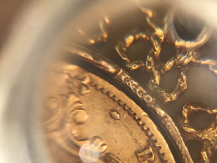 Antique 1877 Gold Coin United Kingdom Half Sovereign Die 40 Victoria Dei Gratia Coin Set In Stunning Tiffany & Co Gold Coin Bezel - Total Weight With Bezel 7.5g [Photo 14]