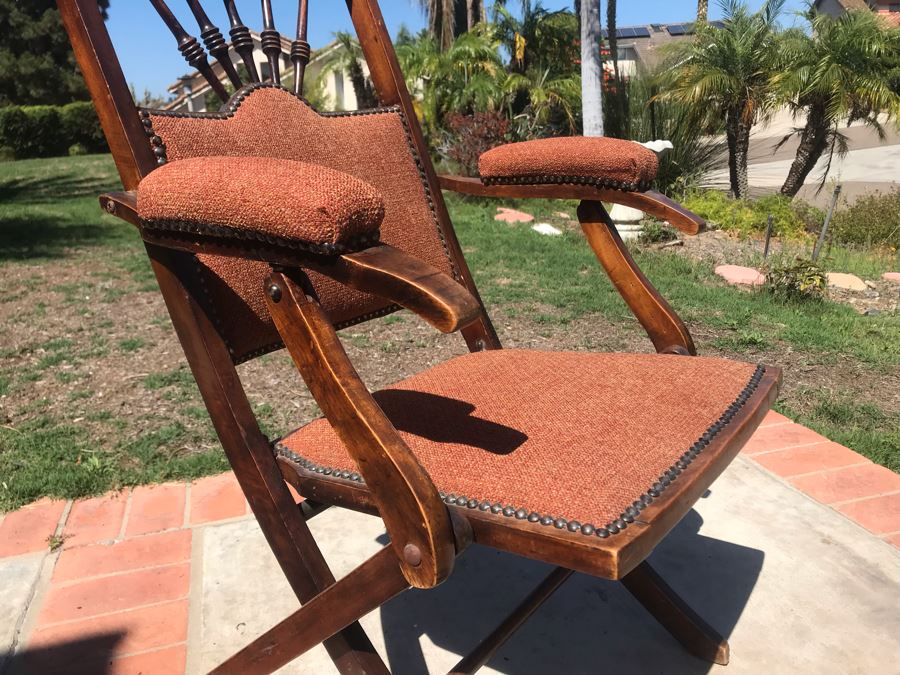 Vintage English Folding Campaign Chair Travelling Chair [Photo 5]