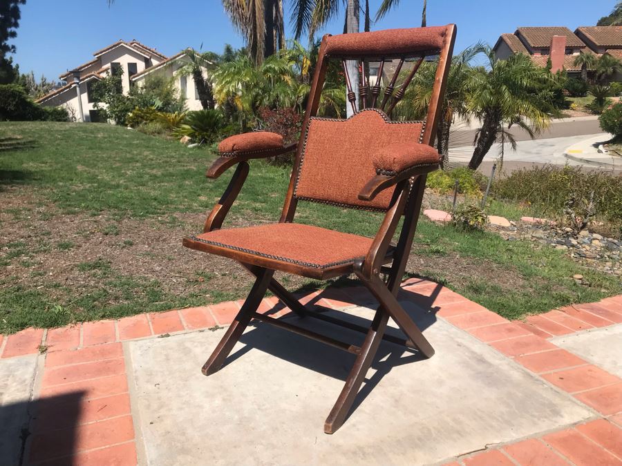 Vintage English Folding Campaign Chair Travelling Chair [Photo 2]