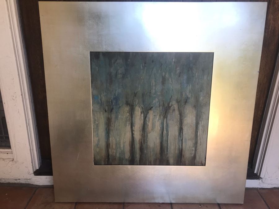 Modern Abstract Trees Print In Large Silver Frame By Uttermost Company 46.5 X 46.5