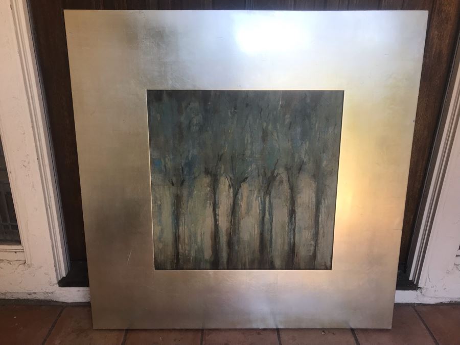 Modern Abstract Trees Print In Large Silver Frame By Uttermost Company 46.5 X 46.5 [Photo 2]
