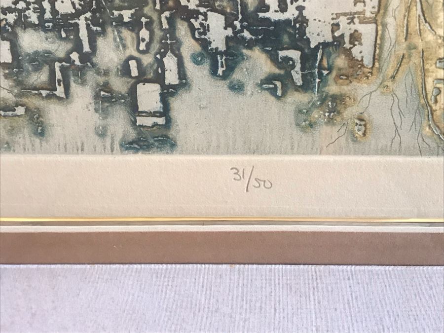 Vintage 1974 Limited Edition Hand Signed Etching By Maidy Morhous Titled 'Resurgence' Depicting Trees And Roots Framed 28 X 34 [Photo 9]