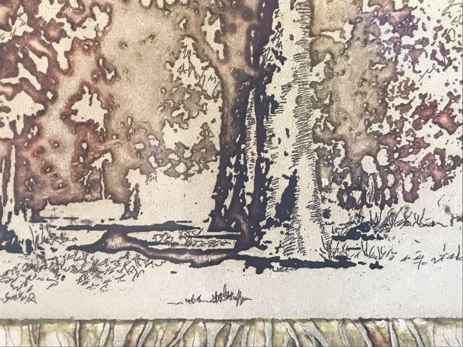 Vintage 1974 Limited Edition Hand Signed Etching By Maidy Morhous Titled 'Resurgence' Depicting Trees And Roots Framed 28 X 34 [Photo 11]