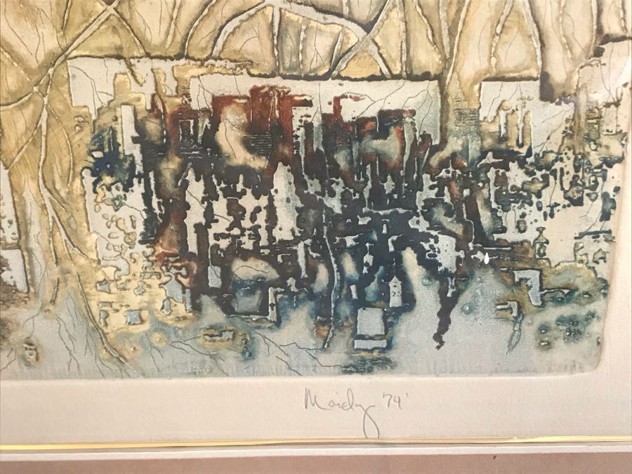 Vintage 1974 Limited Edition Hand Signed Etching By Maidy Morhous Titled 'Resurgence' Depicting Trees And Roots Framed 28 X 34 [Photo 7]