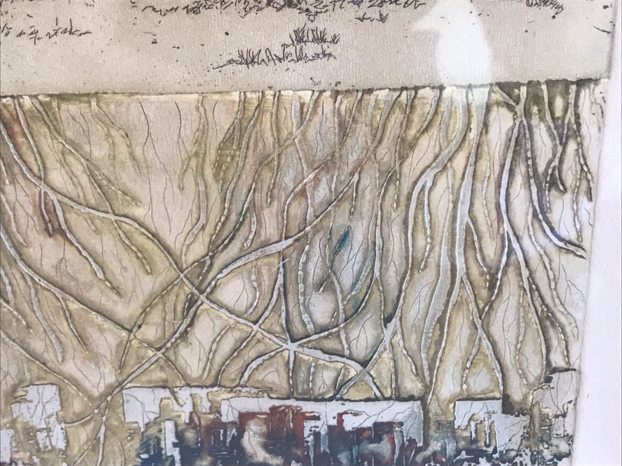 Vintage 1974 Limited Edition Hand Signed Etching By Maidy Morhous Titled 'Resurgence' Depicting Trees And Roots Framed 28 X 34 [Photo 8]