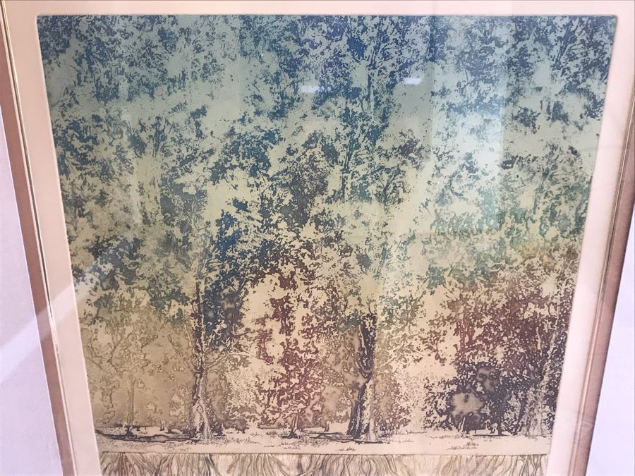 Vintage 1974 Limited Edition Hand Signed Etching By Maidy Morhous Titled 'Resurgence' Depicting Trees And Roots Framed 28 X 34 [Photo 4]