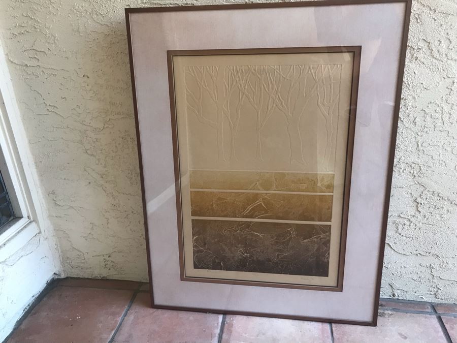 Vintage 1974 Limited Edition Hand Signed Etching By Maidy Morhous Titled 'Autumnal' Depicting Trees And Fallen Leaves Framed 25.5 X 32.5 [Photo 2]