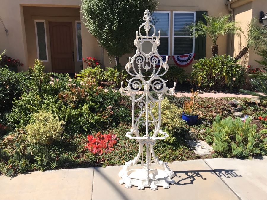 Antique Victorian Cast Iron Hall Tree Coat Rack With Removable Bottom Tray Heavy [Photo 3]