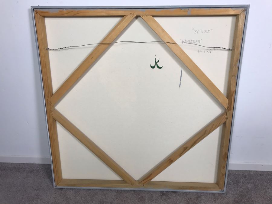 Original Jean Klafs Abstract Expressionist Painting On Canvas Titled 'Fantasies' 36' X 36' [Photo 17]