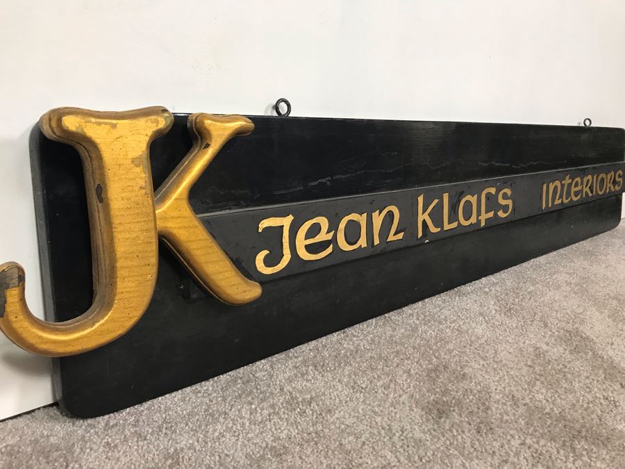 Custom Wooden Storefront Hanging Sign For Jean Klafs Interiors In Newport Beach, CA (Later In Career) 52W X 9H [Photo 5]