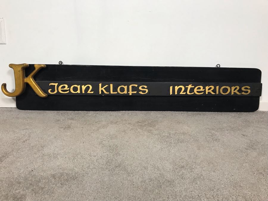 Custom Wooden Storefront Hanging Sign For Jean Klafs Interiors In Newport Beach, CA (Later In Career) 52W X 9H [Photo 2]
