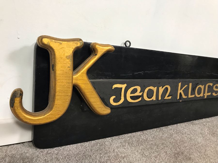 Custom Wooden Storefront Hanging Sign For Jean Klafs Interiors In Newport Beach, CA (Later In Career) 52W X 9H [Photo 3]