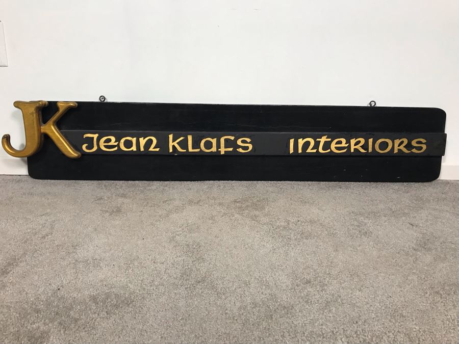Custom Wooden Storefront Hanging Sign For Jean Klafs Interiors In Newport Beach, CA (Later In Career) 52W X 9H