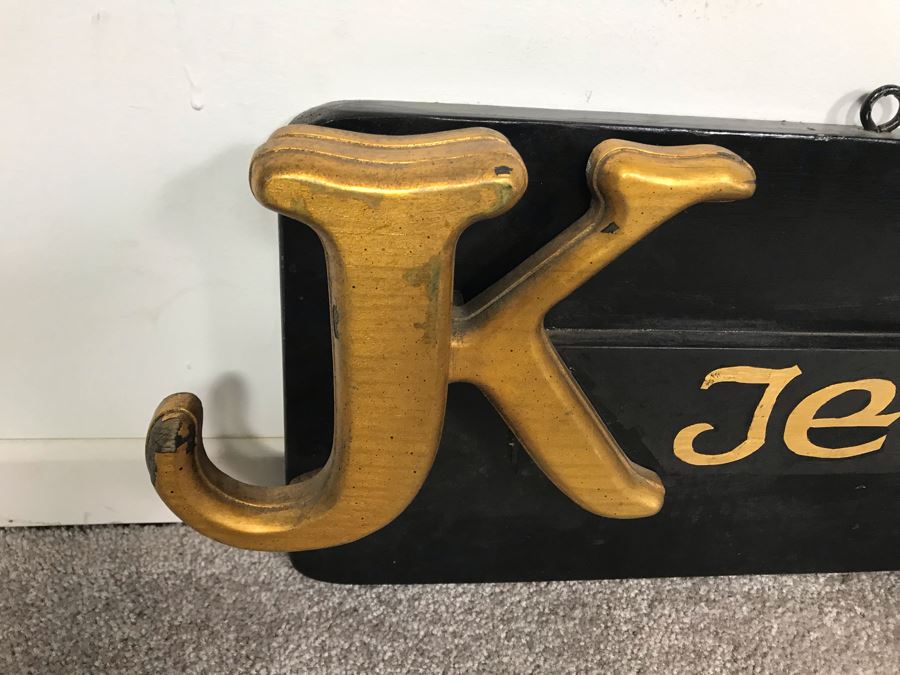 Custom Wooden Storefront Hanging Sign For Jean Klafs Interiors In Newport Beach, CA (Later In Career) 52W X 9H [Photo 4]