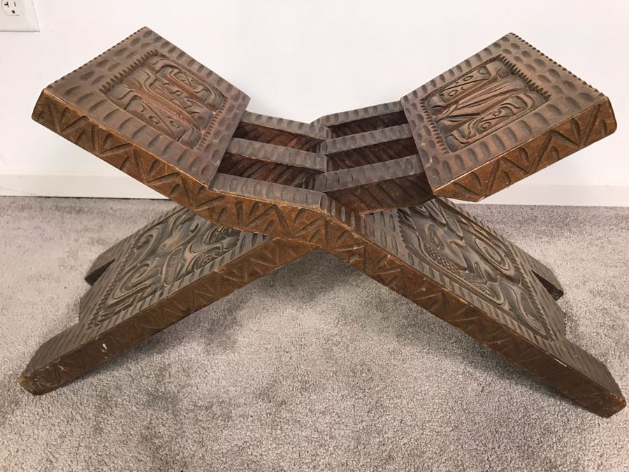 Carved Wooden Folding Bench Seat From Honduras [Photo 10]