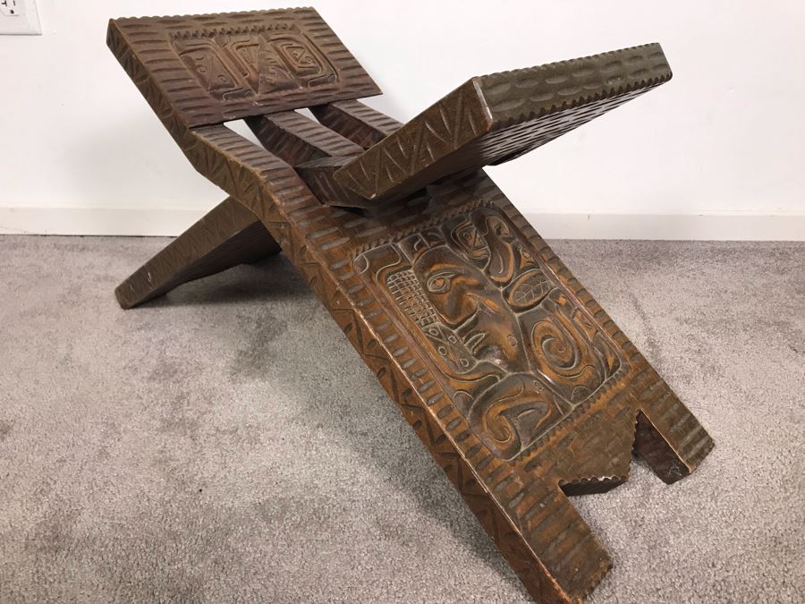 Carved Wooden Folding Bench Seat From Honduras [Photo 2]