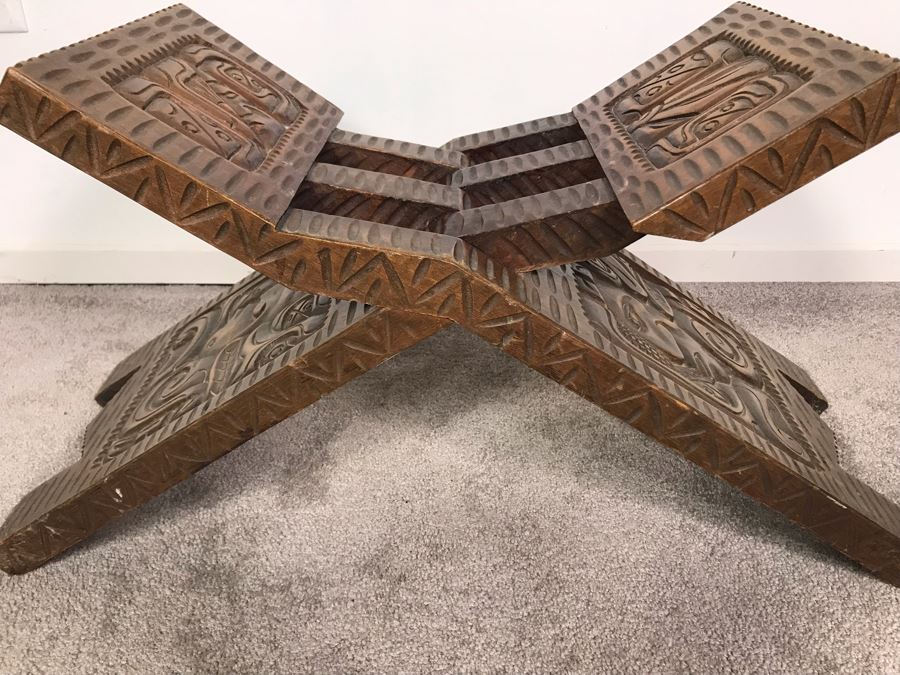 Carved Wooden Folding Bench Seat From Honduras [Photo 11]