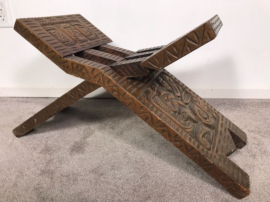 Carved Wooden Folding Bench Seat From Honduras [Photo 3]