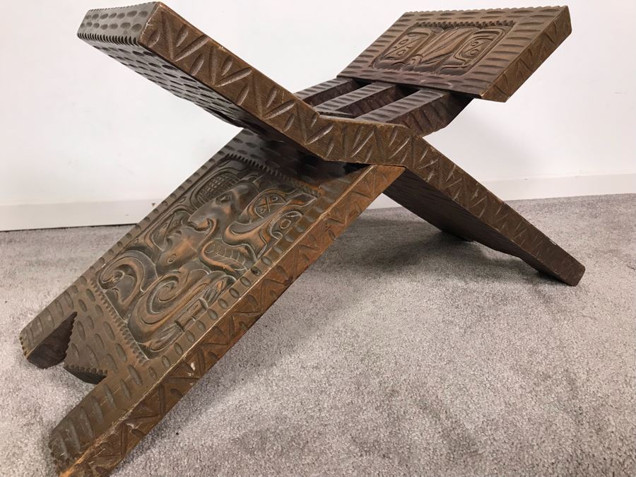 Carved Wooden Folding Bench Seat From Honduras [Photo 12]