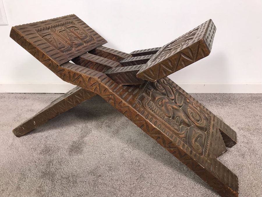 Carved Wooden Folding Bench Seat From Honduras [Photo 9]