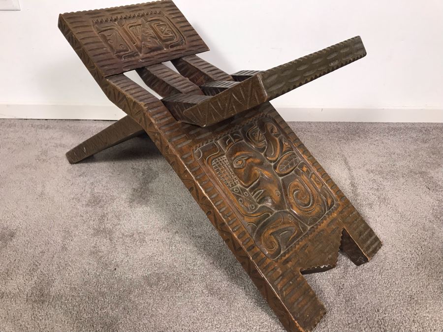 Carved Wooden Folding Bench Seat From Honduras [Photo 1]