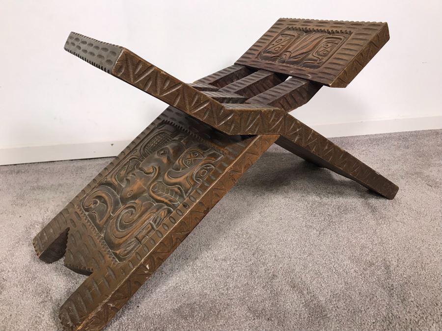 Carved Wooden Folding Bench Seat From Honduras [Photo 13]
