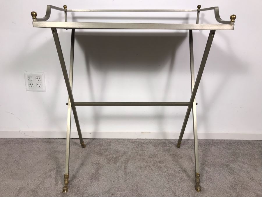 Vintage Italian Brass And Steel Desk Table With Ram & Hoof Foot 28.5'W X 17'D X 33'H [Photo 5]