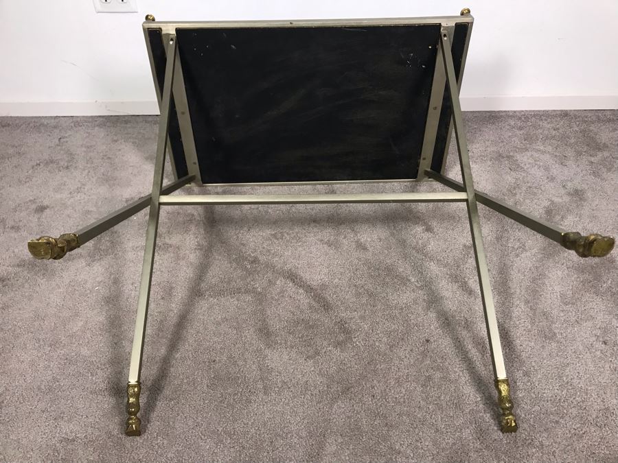 Vintage Italian Brass And Steel Desk Table With Ram & Hoof Foot 28.5'W X 17'D X 33'H [Photo 11]