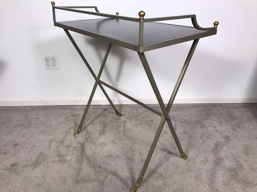 Vintage Italian Brass And Steel Desk Table With Ram & Hoof Foot 28.5'W X 17'D X 33'H [Photo 10]
