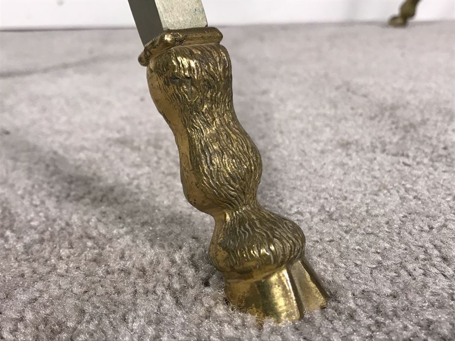 Vintage Italian Brass And Steel Desk Table With Ram & Hoof Foot 28.5'W X 17'D X 33'H [Photo 9]