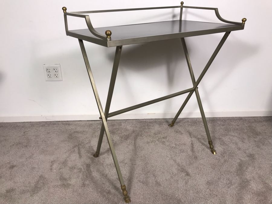 Vintage Italian Brass And Steel Desk Table With Ram & Hoof Foot 28.5'W X 17'D X 33'H