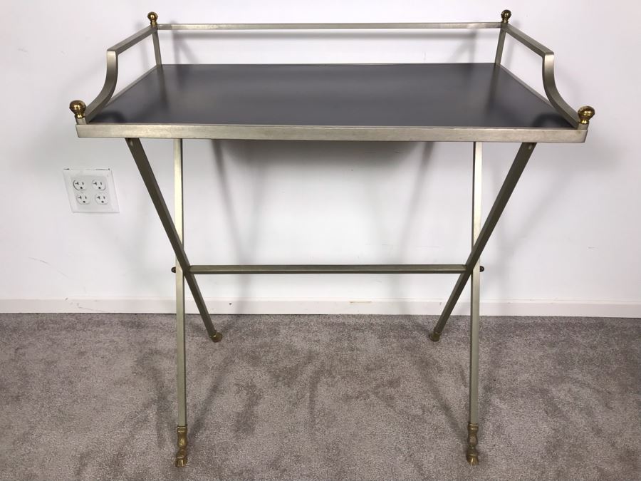 Vintage Italian Brass And Steel Desk Table With Ram & Hoof Foot 28.5'W X 17'D X 33'H [Photo 3]