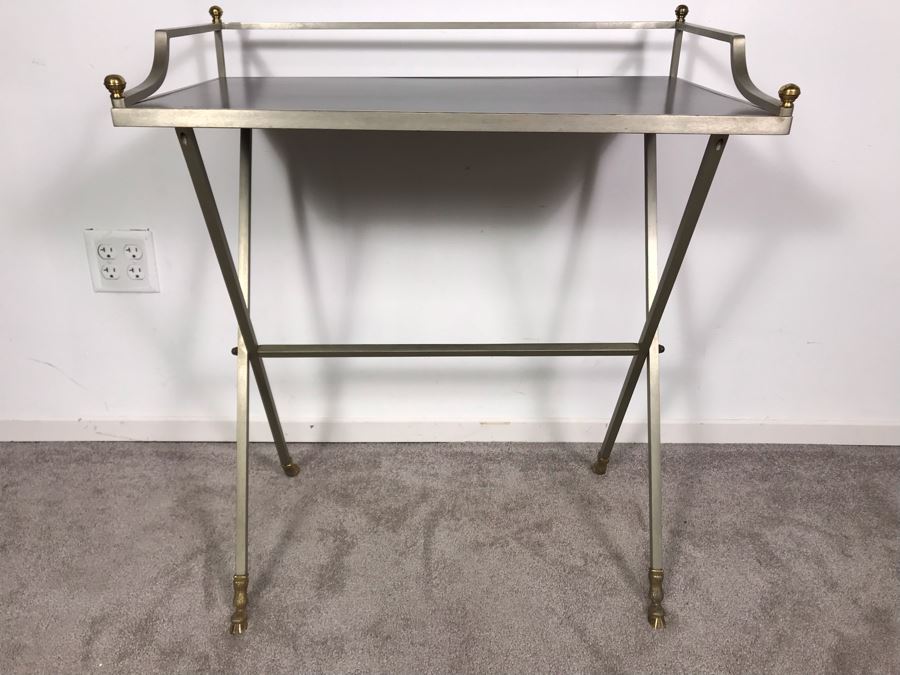 Vintage Italian Brass And Steel Desk Table With Ram & Hoof Foot 28.5'W X 17'D X 33'H [Photo 6]