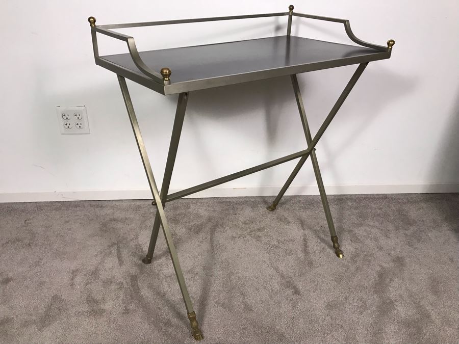 Vintage Italian Brass And Steel Desk Table With Ram & Hoof Foot 28.5'W X 17'D X 33'H [Photo 2]