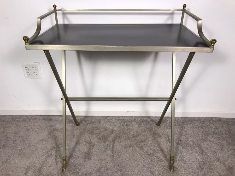 Vintage Italian Brass And Steel Desk Table With Ram & Hoof Foot 28.5'W X 17'D X 33'H [Photo 7]