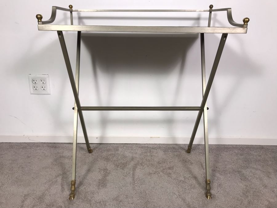 Vintage Italian Brass And Steel Desk Table With Ram & Hoof Foot 28.5'W X 17'D X 33'H [Photo 4]