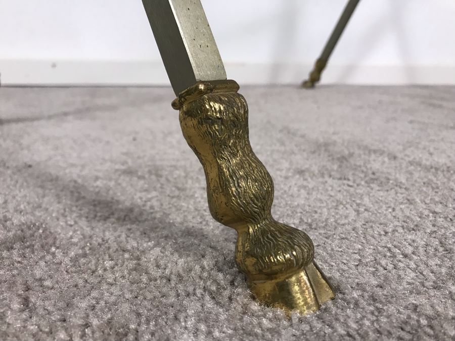 Vintage Italian Brass And Steel Desk Table With Ram & Hoof Foot 28.5'W X 17'D X 33'H [Photo 8]