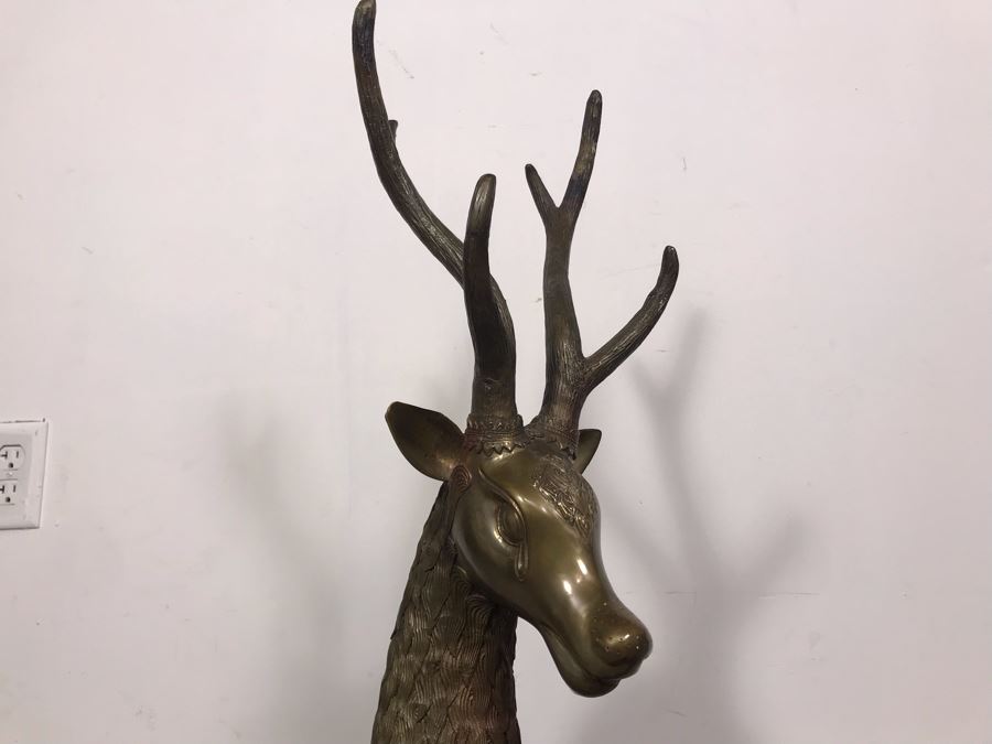 Large Vintage Brass Indian Deer Sculpture 31'W X 9'D X 27'H
