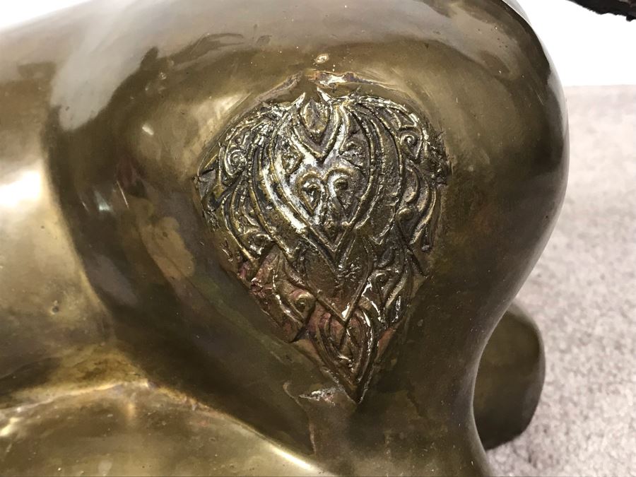 Large Vintage Brass Indian Deer Sculpture 31'W X 9'D X 27'H [Photo 6]