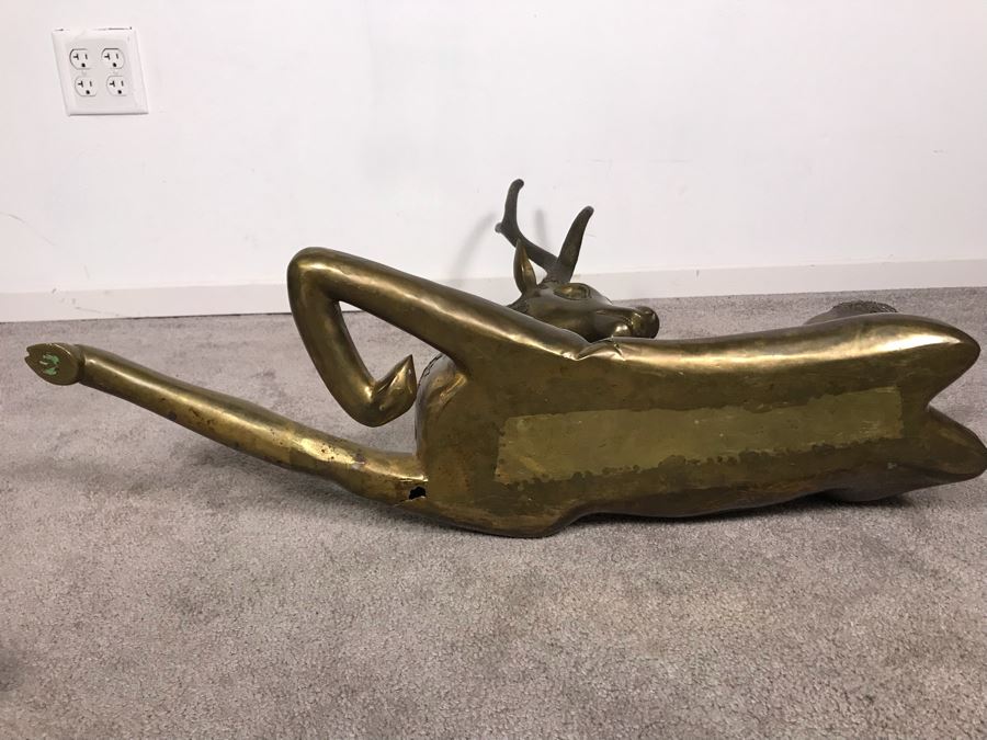Large Vintage Brass Indian Deer Sculpture 31'W X 9'D X 27'H [Photo 19]