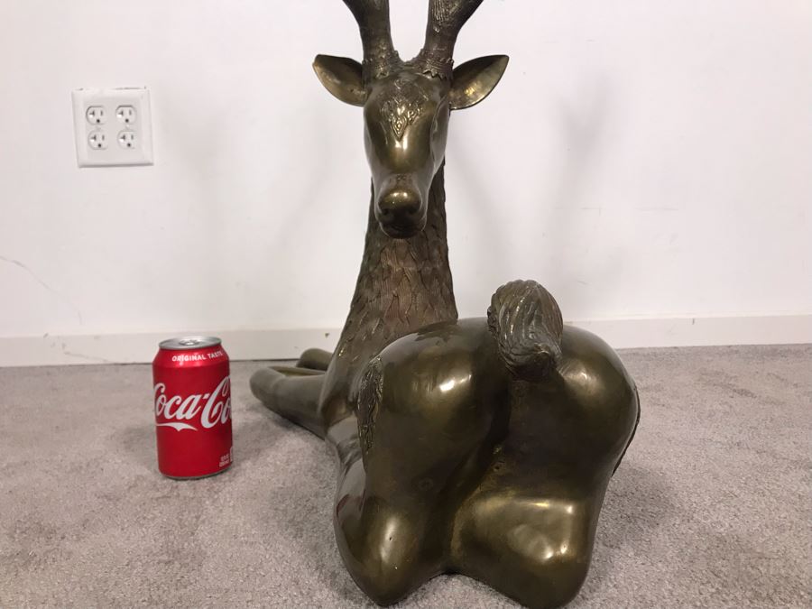 Large Vintage Brass Indian Deer Sculpture 31'W X 9'D X 27'H [Photo 15]