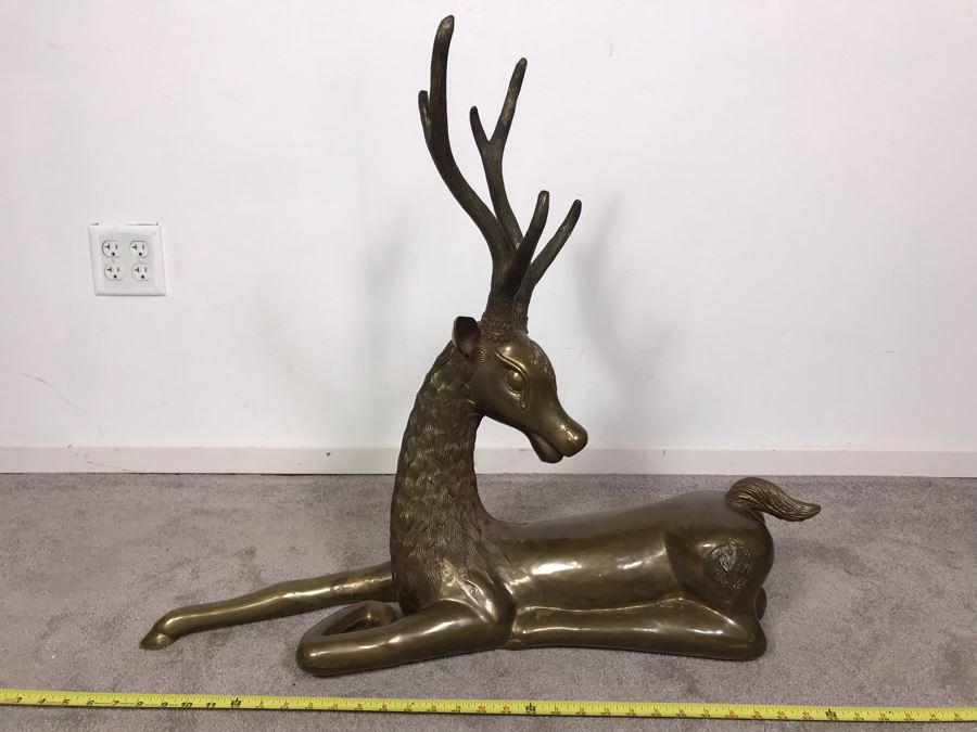 Large Vintage Brass Indian Deer Sculpture 31'W X 9'D X 27'H [Photo 4]