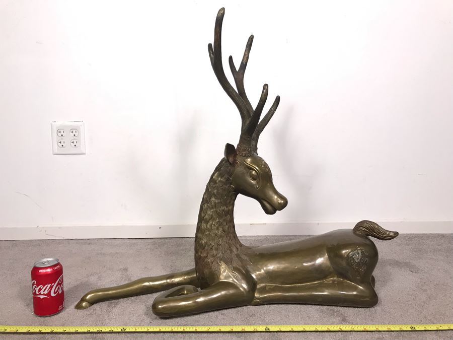 Large Vintage Brass Indian Deer Sculpture 31'W X 9'D X 27'H [Photo 1]